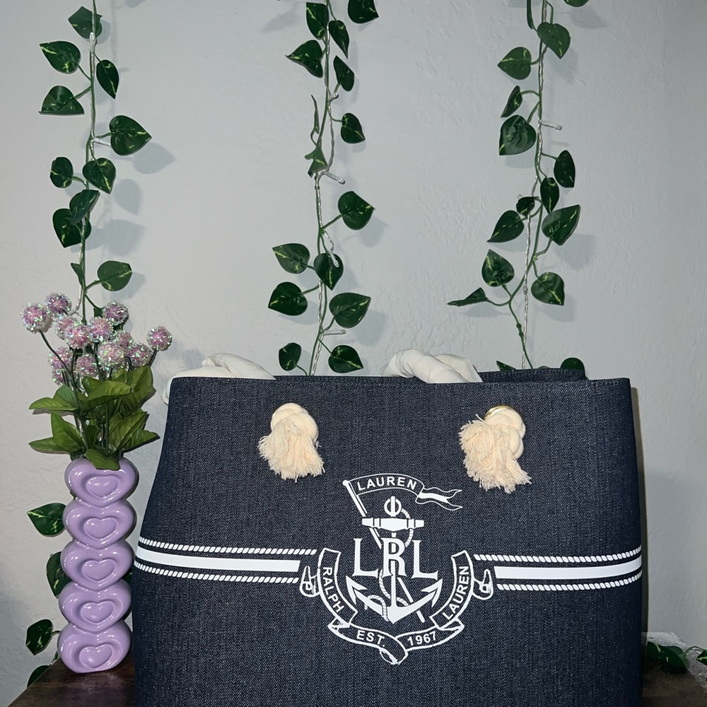 Lauren Ralph Lauren Charcoal Tote with Cream Accents
